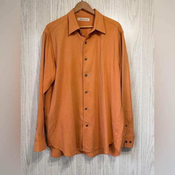 Tommy Bahama Shirt Mens Large Orange Bermuda Square Silk Hawaiian Button Up LNC - Picture 1 of 4